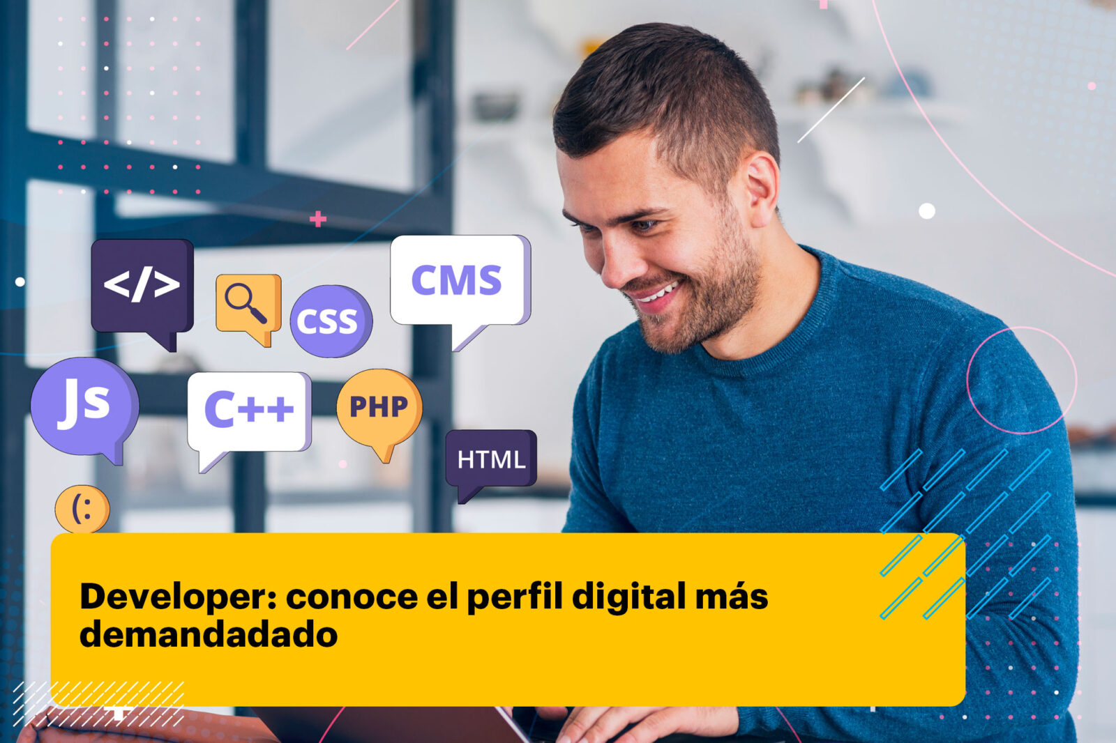 desarrollador de software frente a computadora trabajando html