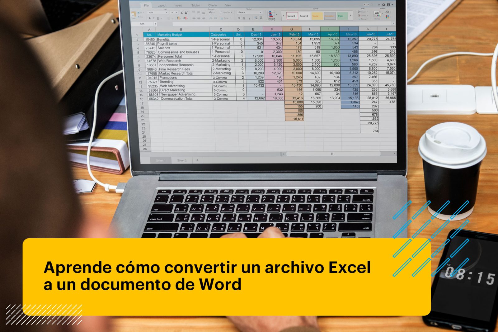 profesional usando Excel en su laptop