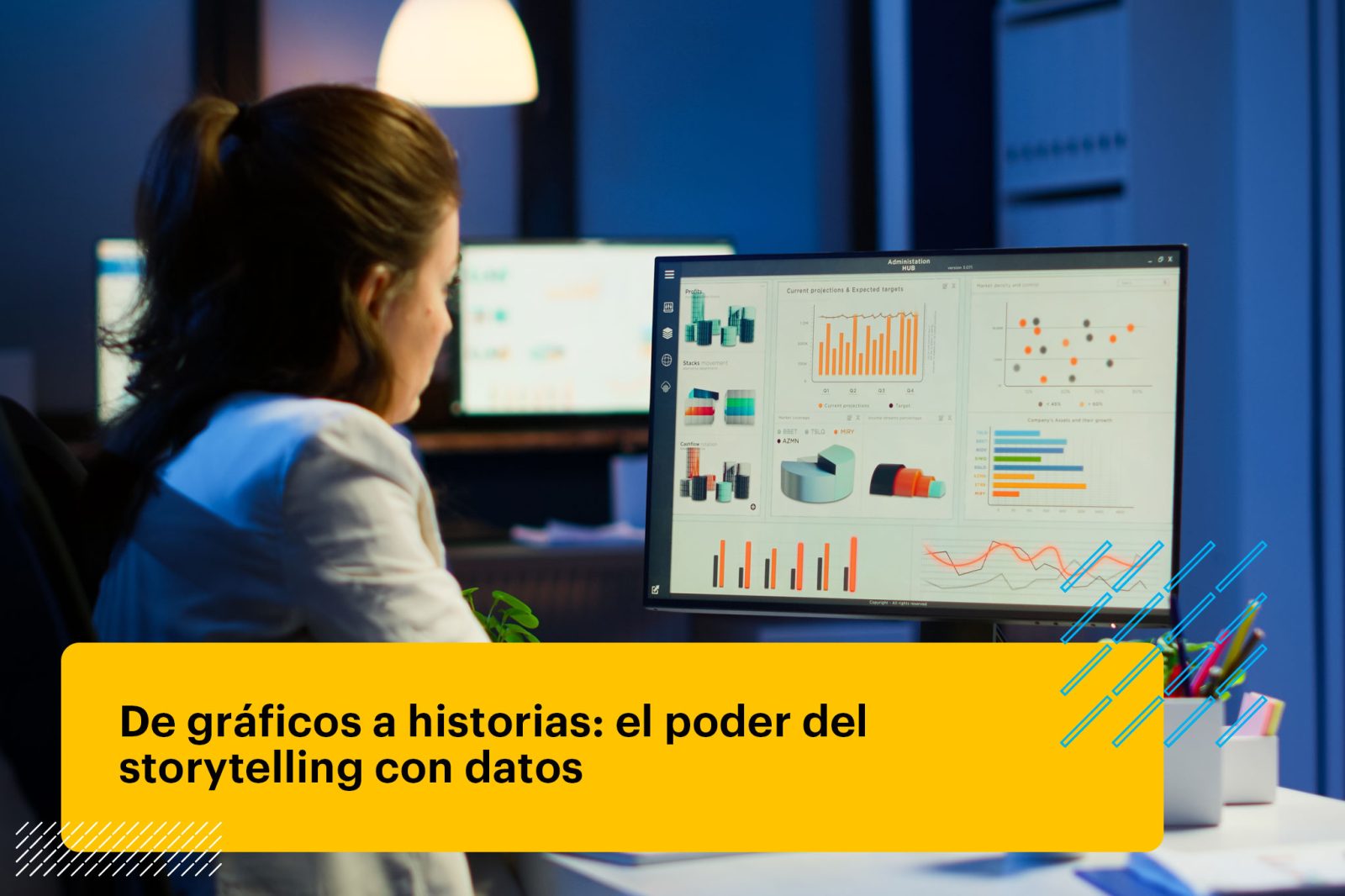 estudiante de storytelling de datos viendo gráficos