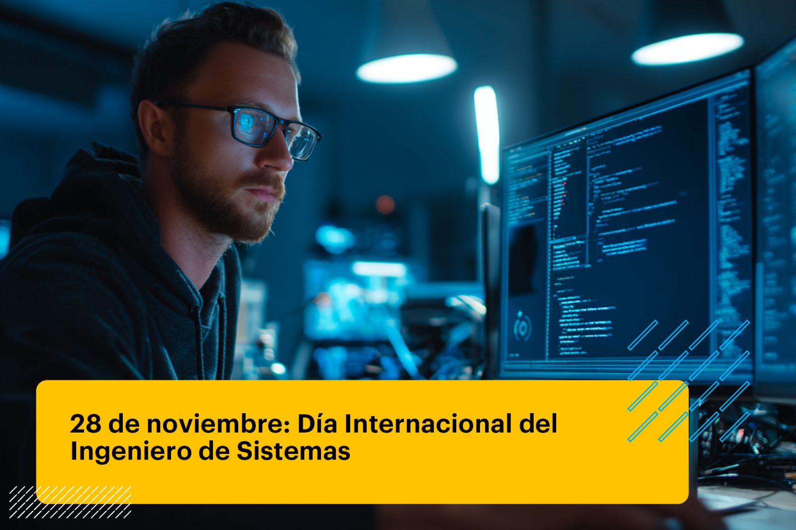 ingeniero de sistemas revisando códigos en la computadora