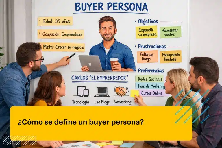 equipo de marketing definiendo el buyer persona en una pizarra