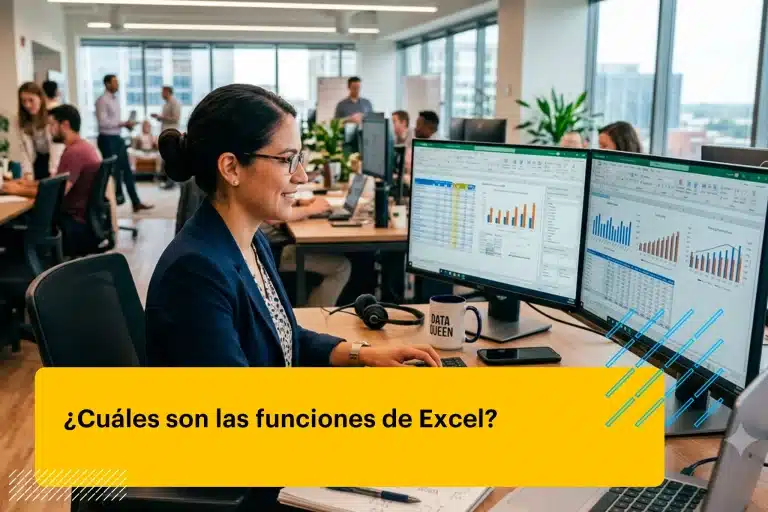 mujer profesional usando Excel en una oficina