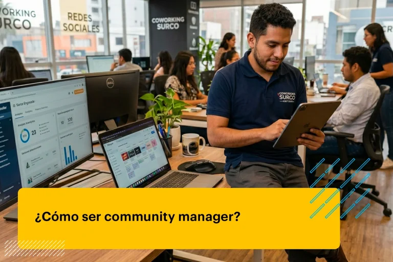 joven profesional gestionando redes sociales en una agencia de marketing