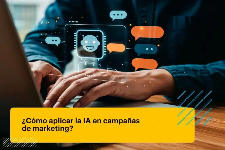 Hombre usando un portátil con una interfaz de chatbot